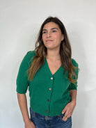 Rose & Crown Rouched Cardigan Kelly Green | Vagabond Apparel Boutique