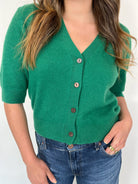 Rose & Crown Rouched Cardigan Kelly Green | Vagabond Apparel Boutique