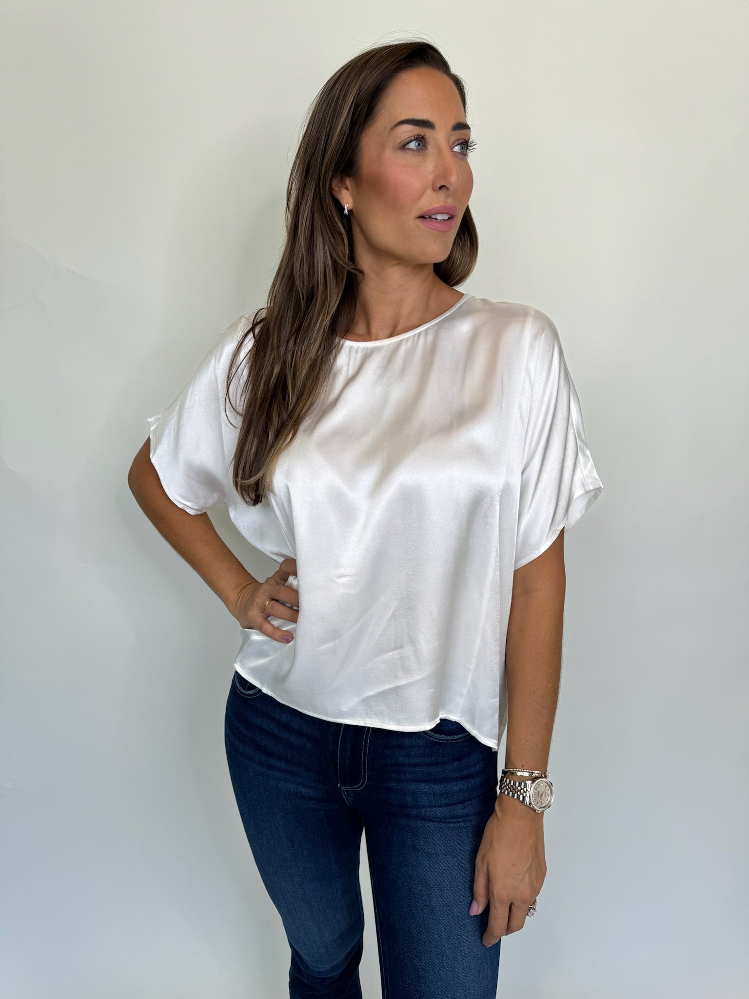 Rose and Crown Satin Top Cream | Vagabond Apparel Boutique