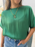 Rose and Crown Satin Top Kelly Green | Vagabond Apparel Boutique