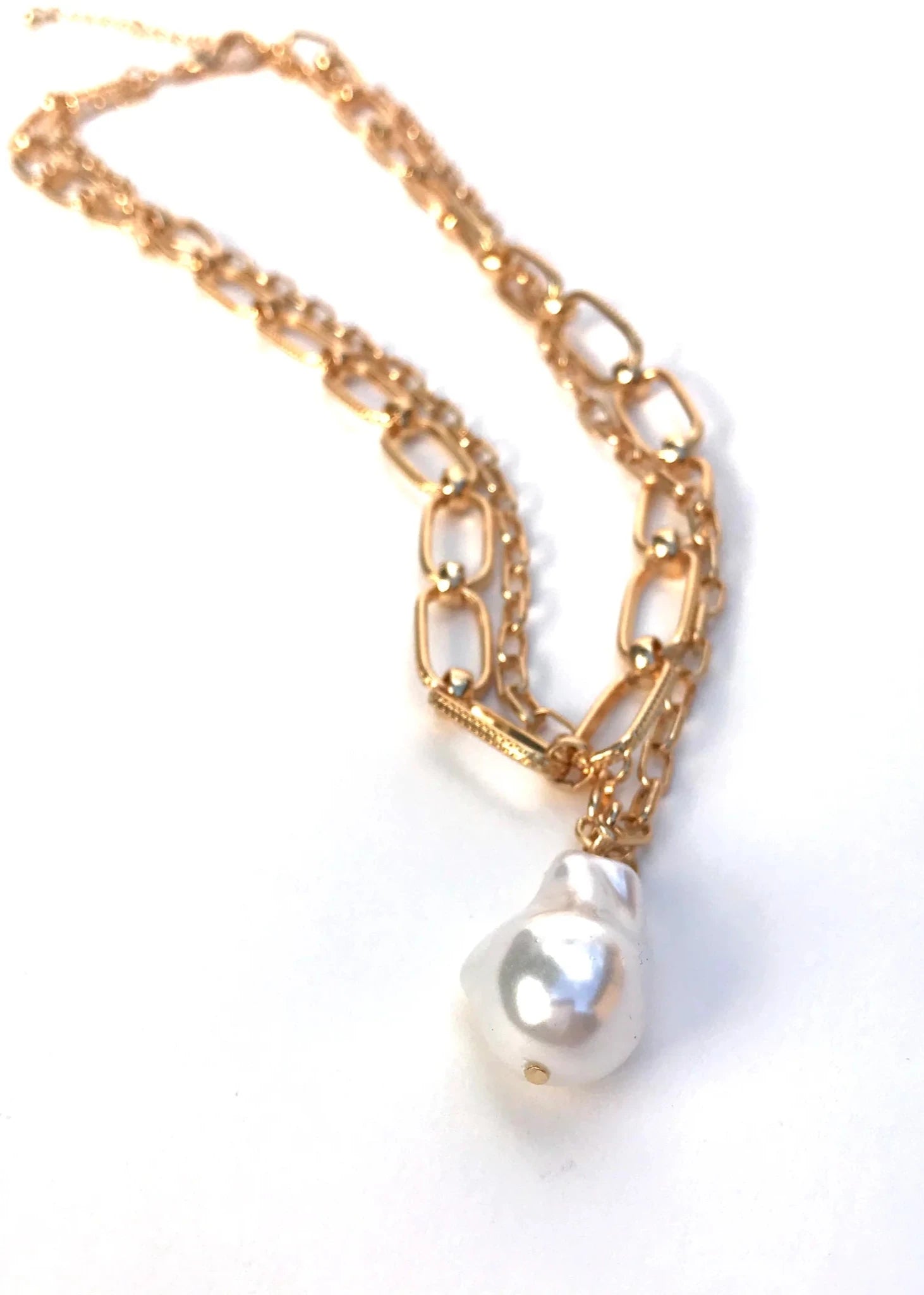 Silver Girl Double Chain Pearl Drop Necklace | Vagabond Apparel Boutique