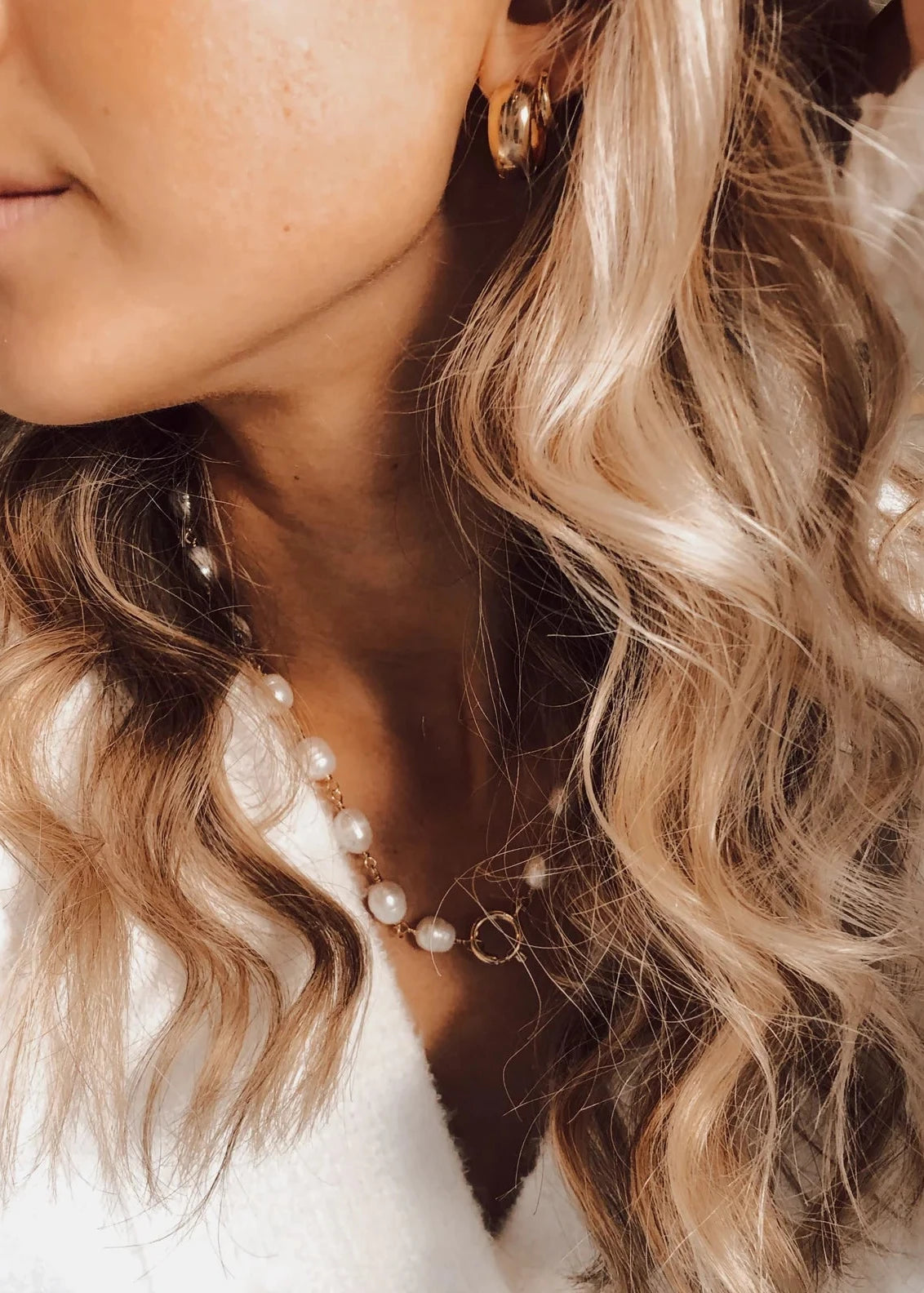 Silver Girl Large Pearl Link Necklace | Vagabond Apparel Boutique