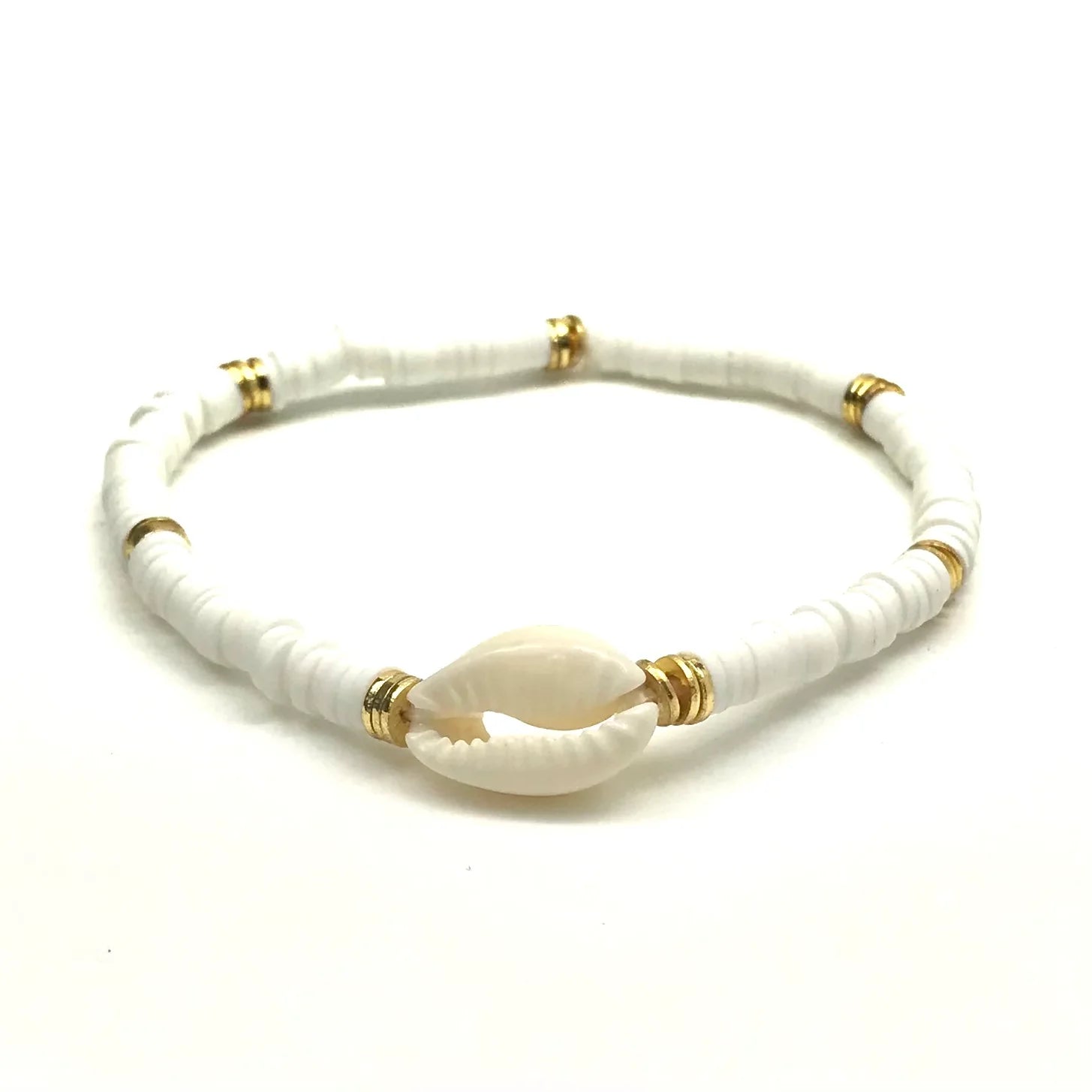 Silver Girl Mini Cowrie Heishi Bracelet White | Vagabond Apparel Boutique