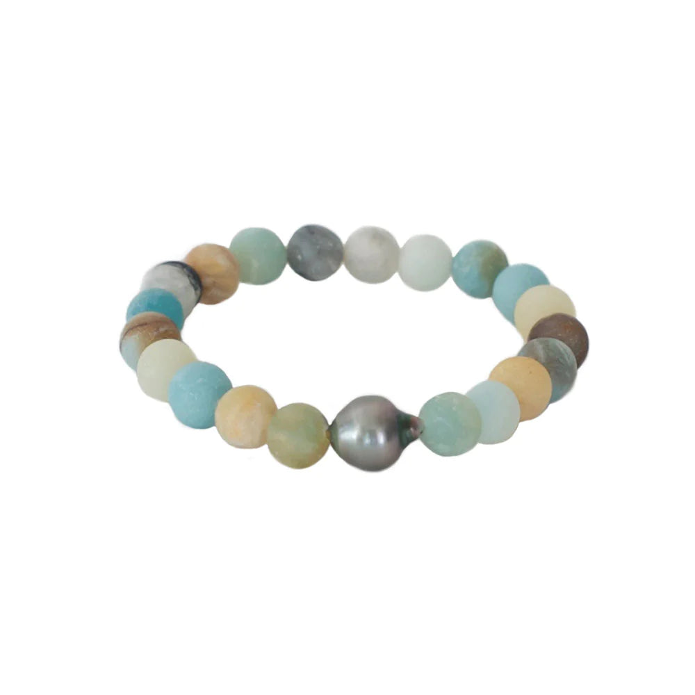 Sealustre Tahitian Pearl &  Matte Amazonite Bracelet