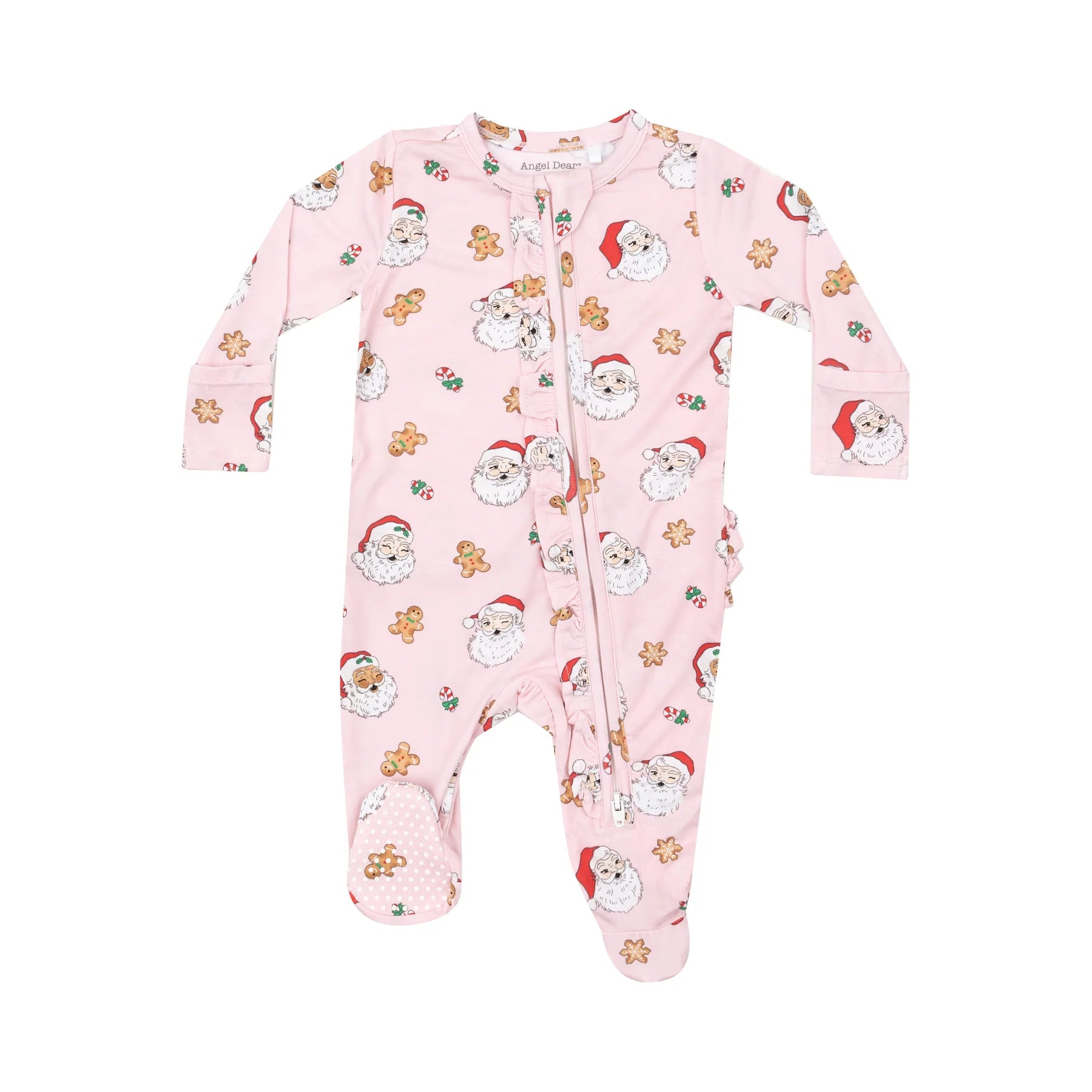 Angel Dear Vintage Santa 2 Way Zip Ruffle Footie Pink | Vagabond Apparel Boutique