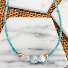 Sealustre Keshi Pearl Trio & Amazonite Gemstone Necklace