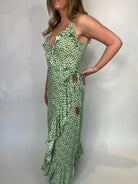 Skemo Art Deco Wrap Long Dress Green | Vagabond Apparel Boutique