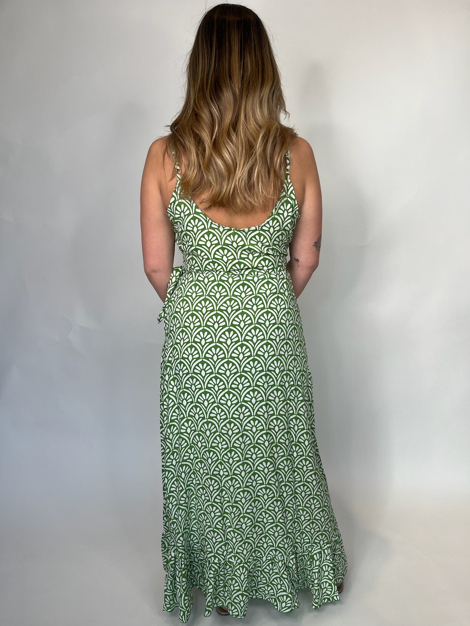 Skemo Art Deco Wrap Long Dress Green | Vagabond Apparel Boutique