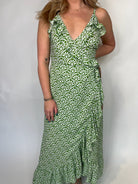 Skemo Art Deco Wrap Long Dress Green | Vagabond Apparel Boutique