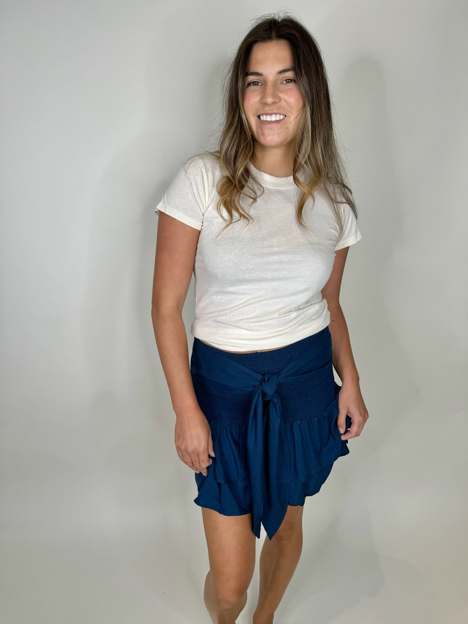 Skemo Solid Tie Short Skirt Navy | Vagabond Apparel Boutique