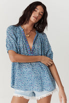 Spell Love Jetty Short Sleeve Blouse Blue Nirvana | Vagabond Apparel Boutique