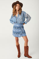 Spell Sunshine Bandit Wrap Mini Skirt Chambray | Vagabond Apparel Boutique