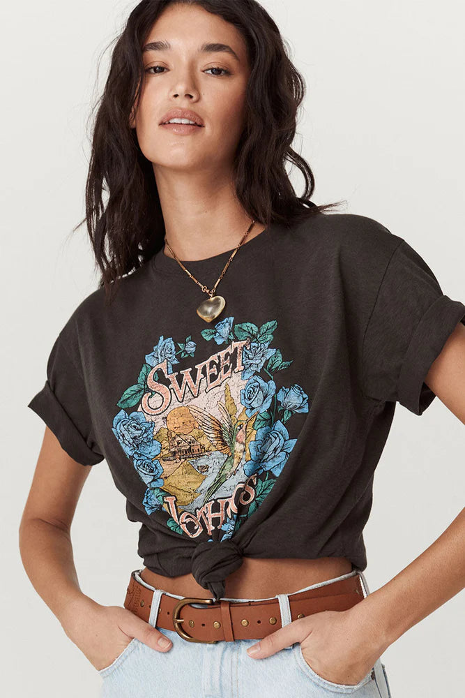 Spell Sweet Nothings Biker Tee Charcoal | Vagabond Apparel Boutique