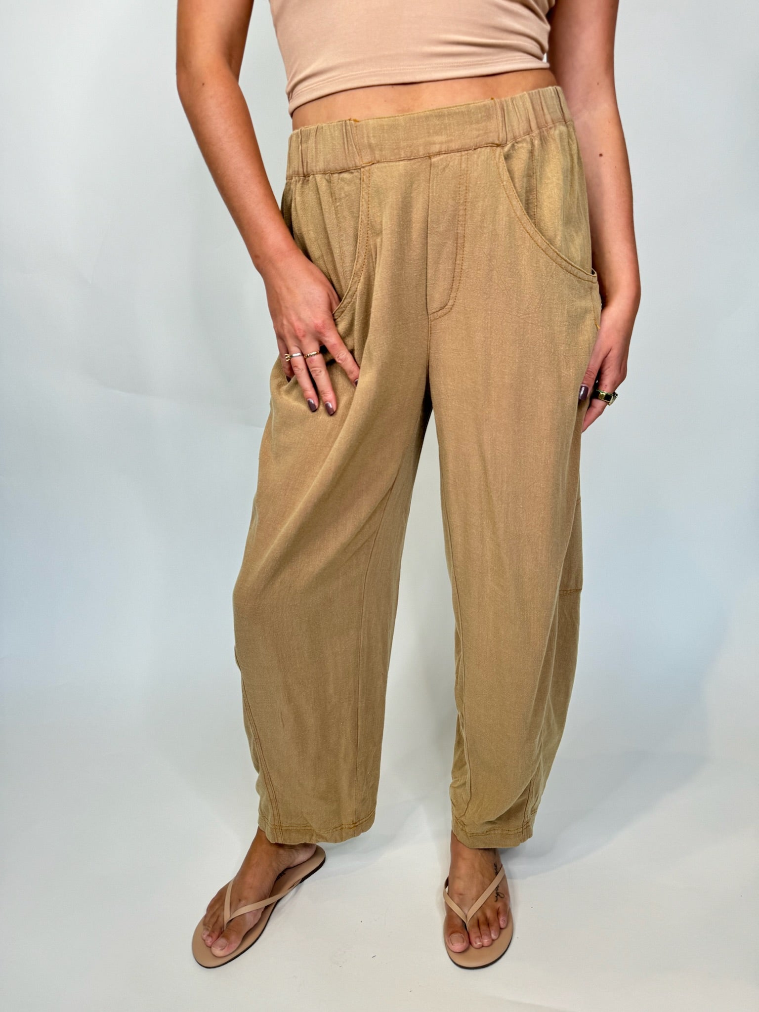 Umgee Linen Cotton Baggy Fit Pants Latte | Vagabond Apparel Boutique