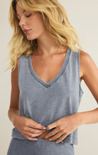 Z Supply Sloane V Neck Top Medium Indigo | Vagabond Apparel Boutique