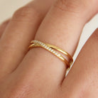 Maive Crossed Double Band Pave CZ Ring 18K Gold