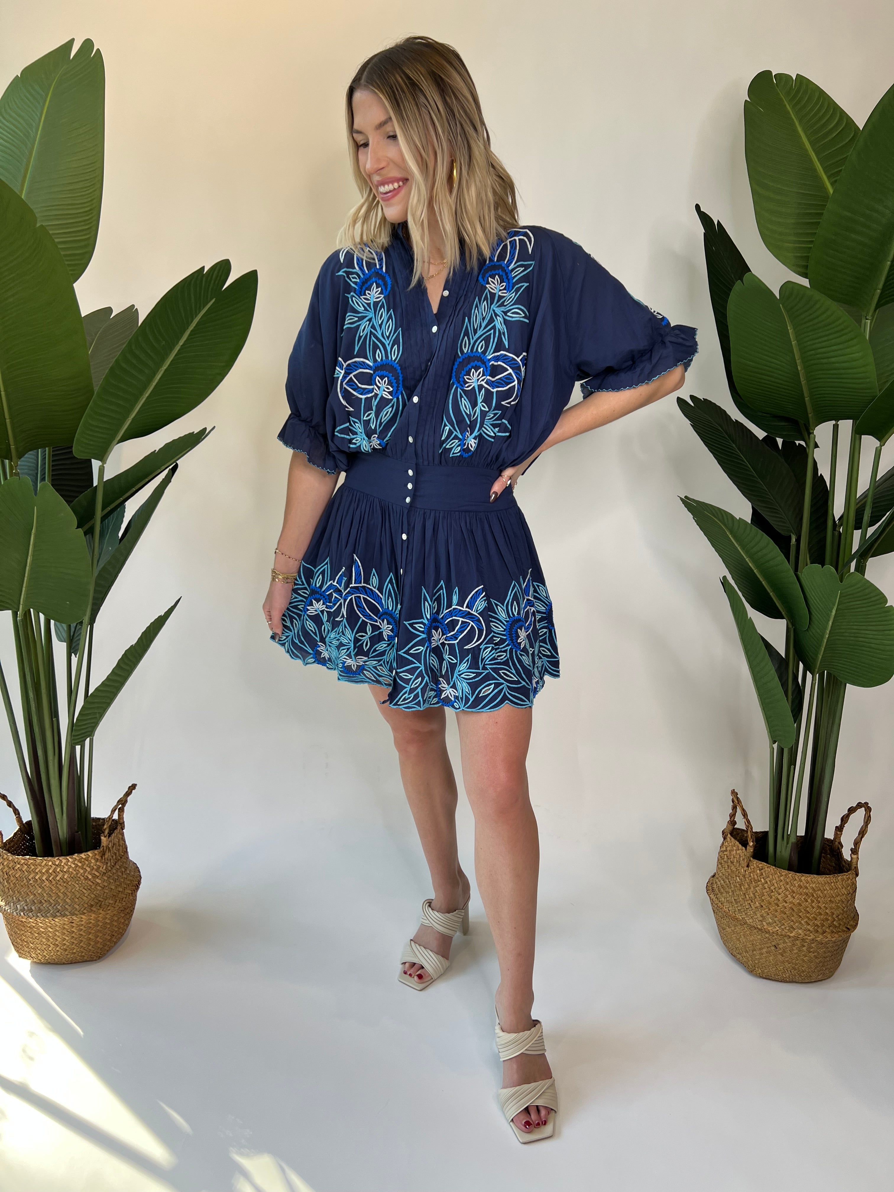 Juliet Dunn Cut Out Blouson Dress Indigo